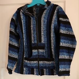 Small Cozy Blue and Black Pullover Jacket with Textured Fabric